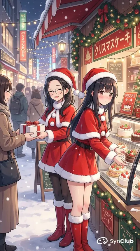 Santa Cake Sellers On Street Corner