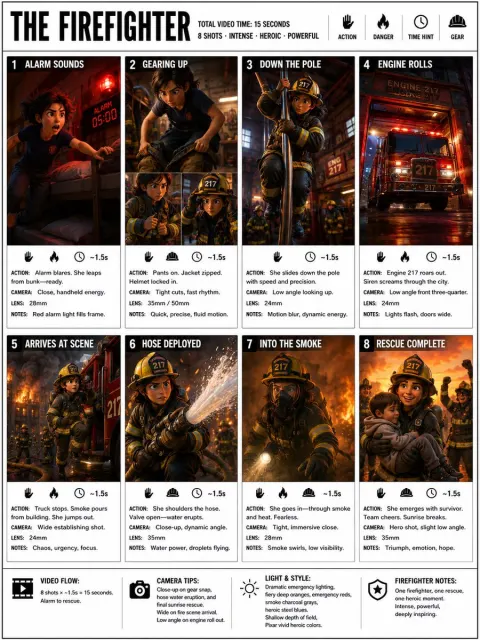 Firefighter Infographic Storyboard Poster