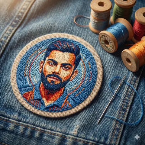 Detailed Embroidered Portrait Patch Macro