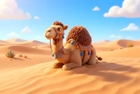 Camel Resting on Desert Dune