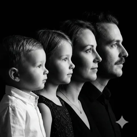 Black and White Family Studio Portrait