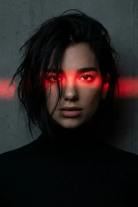 Red Light Gaze: Ultra-Realistic Cinematic Portrait