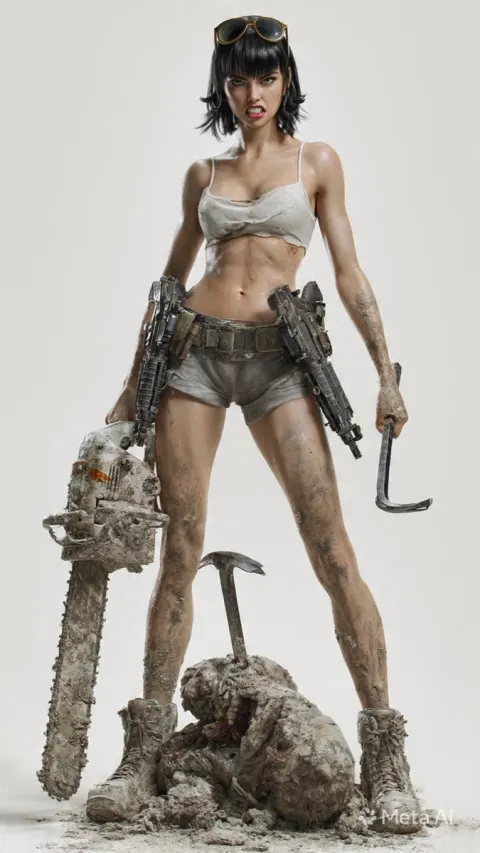 Fierce Zombie Hunter Girl 3D Render