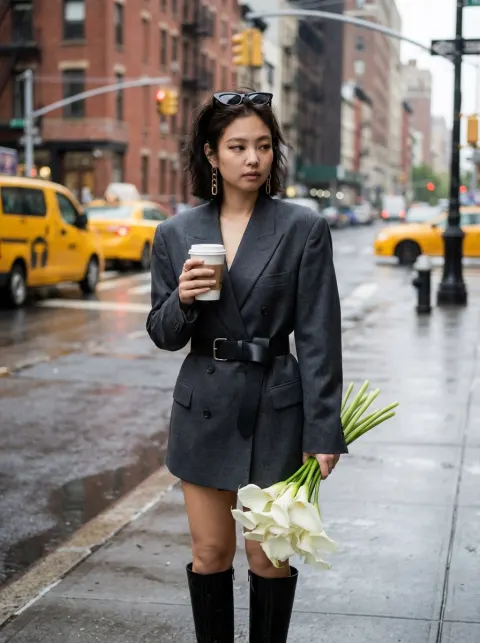 Cinematic Rainy Street Style Editorial