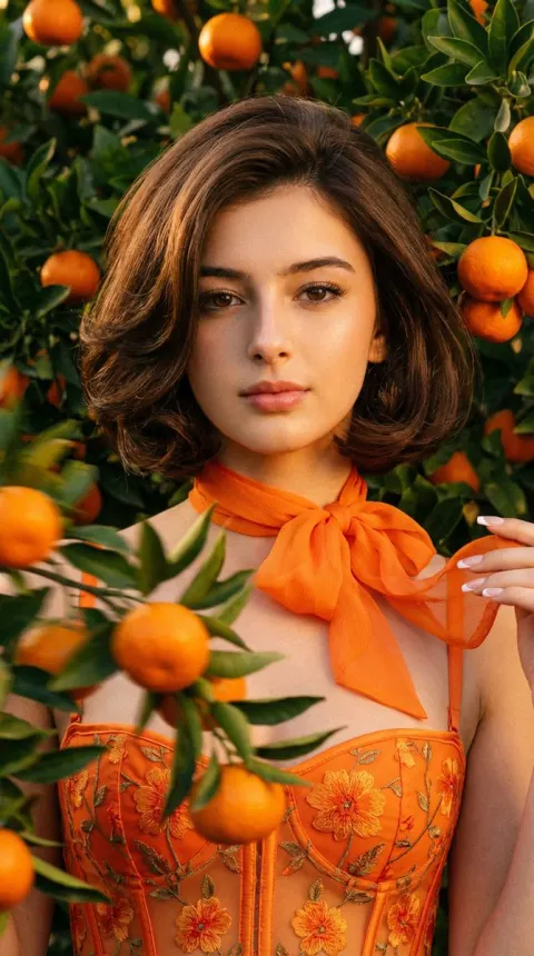 Extreme Close-Up Girl Among Tangerines