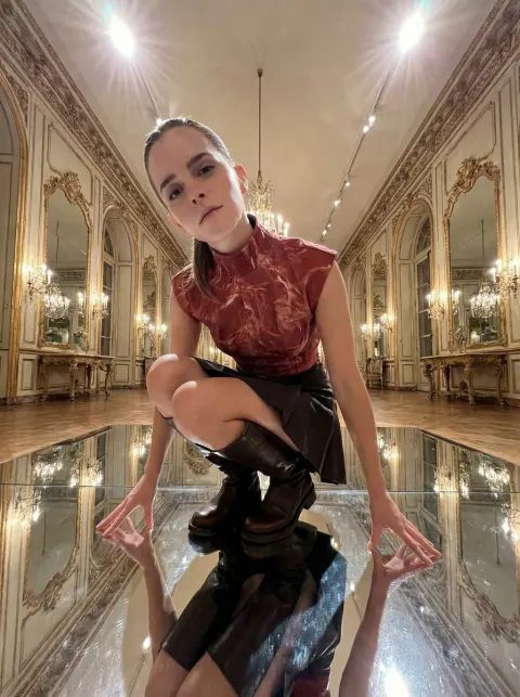 Emma Watson's Unsettling Mirror Hall Crouch