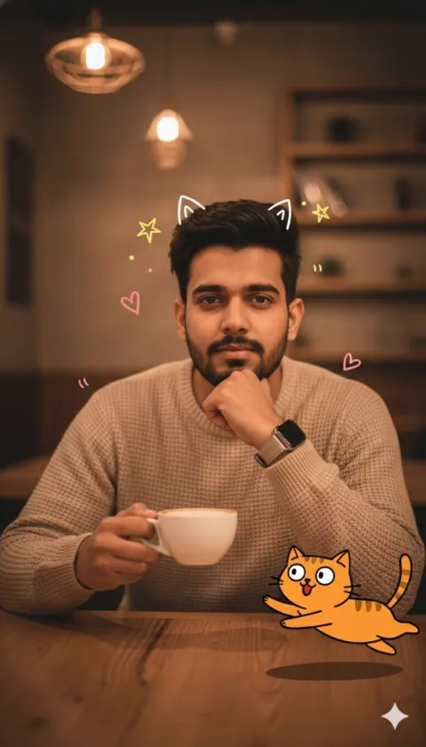 Coffee Cat Doodle Portrait