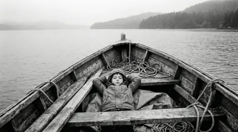 Child Resting In Wooden Fishing Boat