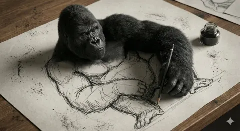 Gorilla Drawing Itself Alive