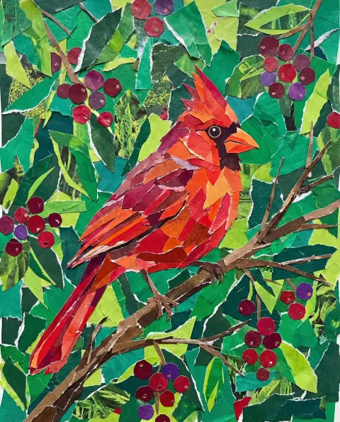 Vibrant Cardinal Collage Art