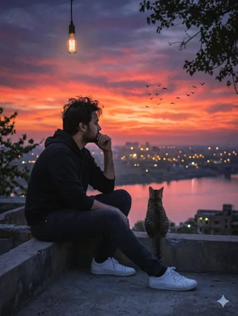Cinematic Rooftop Sunset Reflection