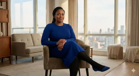 Elegant Woman in Modern Penthouse