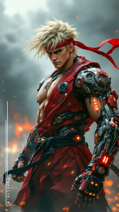 Cybernetic Warrior in Dynamic Karate Pose