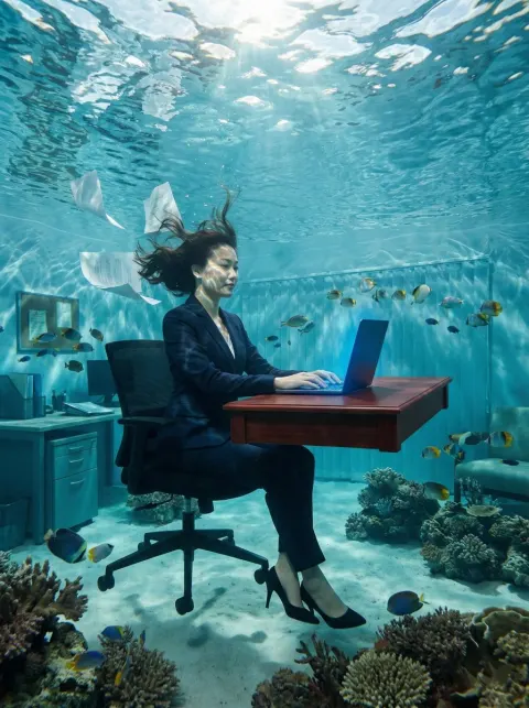 Surreal Underwater Office Dreamscape