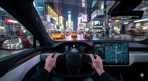 Tesla Night Drive In Manhattan
