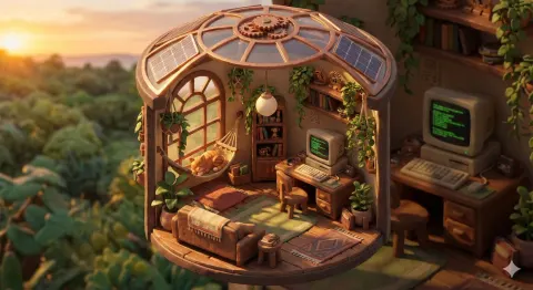 Solarpunk Cozy Room Diorama Render