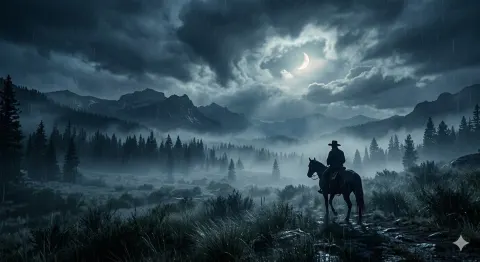 Lone Cowboy Moonlit Ride