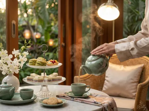Elegant Celadon Afternoon Tea Photography