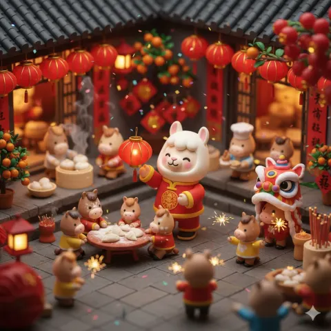 Cute Llama Chinese New Year Courtyard