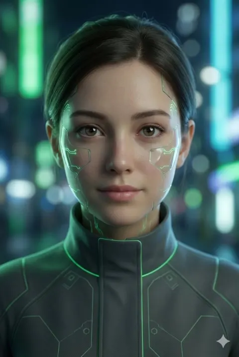 Neon Cyborg Girl Portrait