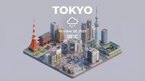 Isometric Miniature Cartoon City Scene
