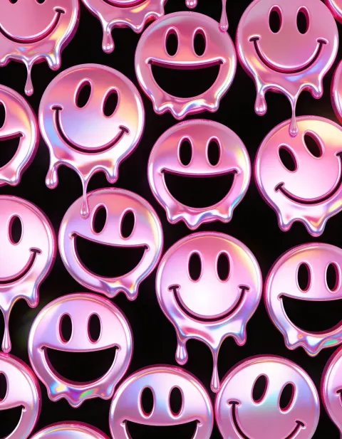 Holographic Pink Melting Smiley Pattern
