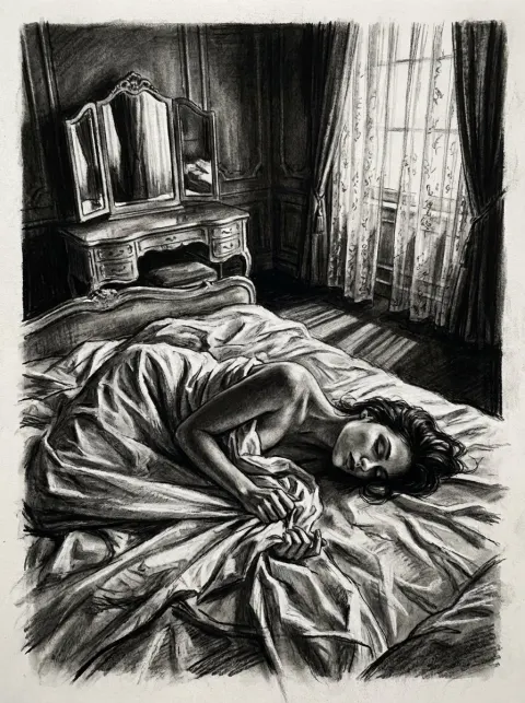 Boudoir Charcoal Sketch Portrait