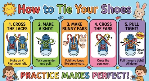 Cute Kids Shoe Tying Poster Guide