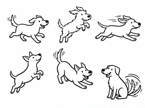 Playful White Dogs Cartoon Illustration
