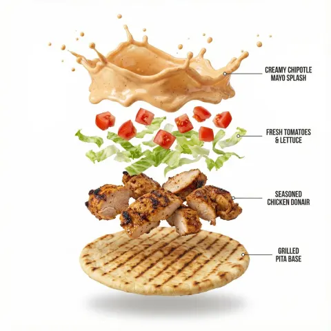 Exploded Chicken Shawarma Wrap