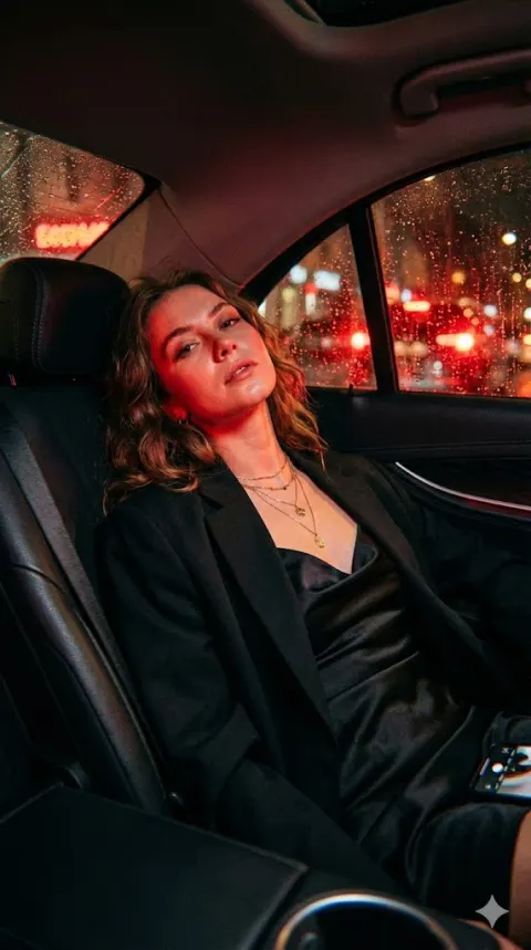 Neon Nights: Seductive Noir Car Scene