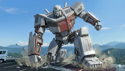 Building Transforms Into Mecha Warrior