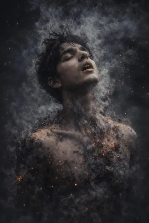 Person Transforms Into Rising Smoke