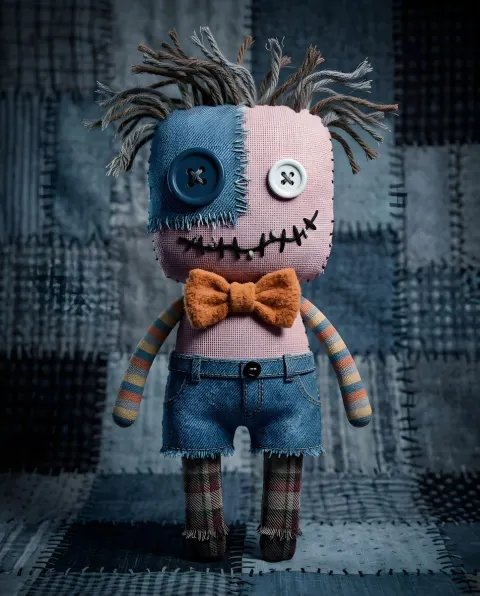 Whimsical Handmade Fabric Doll Art