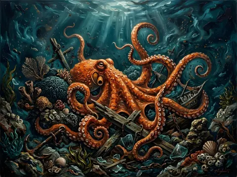 Vibrant Octopus Deep Sea