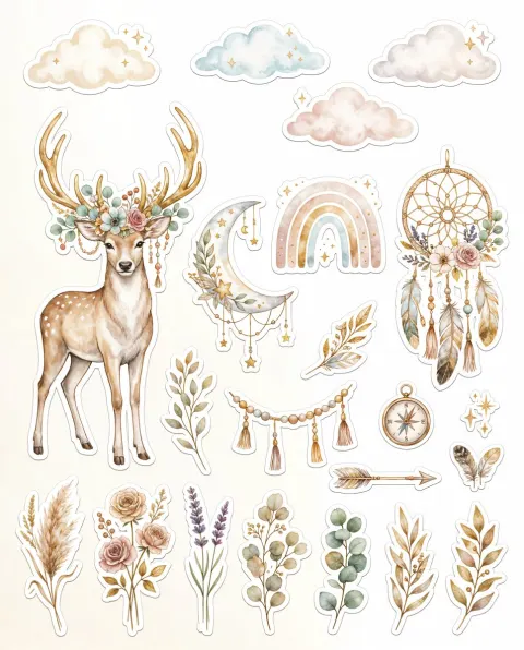 Luxury Boho Watercolor Sticker Collection