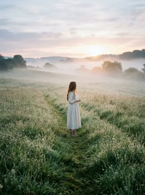 Ethereal Girl in Morning Mist