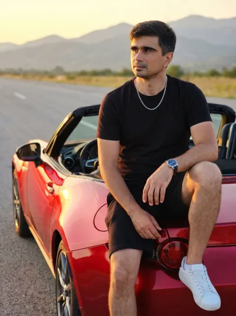 Stylish Man Sunset Sports Car