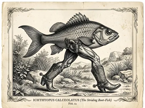 Surreal Fish Vintage Engraving Art