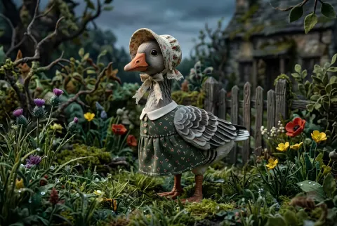 Goose in Floral Sun Bonnet