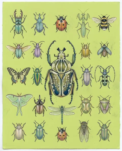 Pastel Beetles and Insects Layout