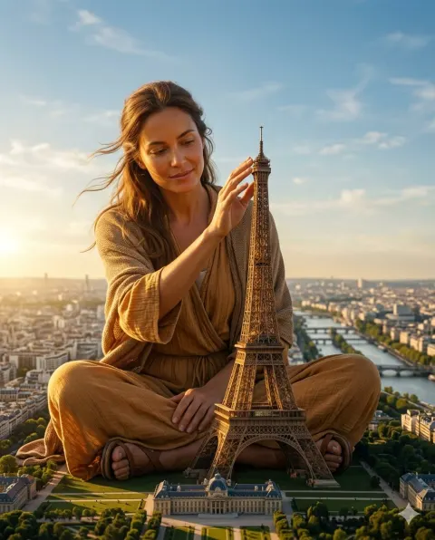 Giantess Caresses Eiffel Tower