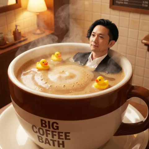 Bathing in Giant Coffee Cup