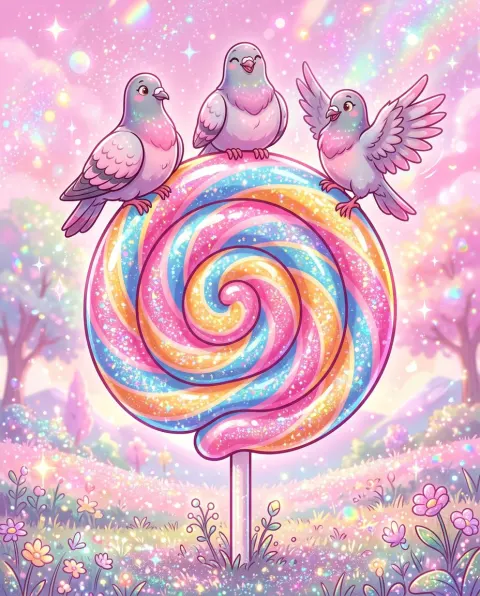 Whimsical Candy Pigeon Illustration