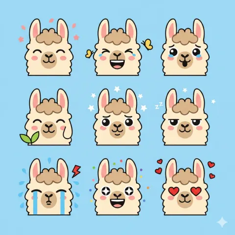 Llama Face Vector Emoji Sheet