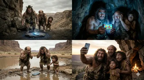 Cavemen Discover Smartphone Comedy