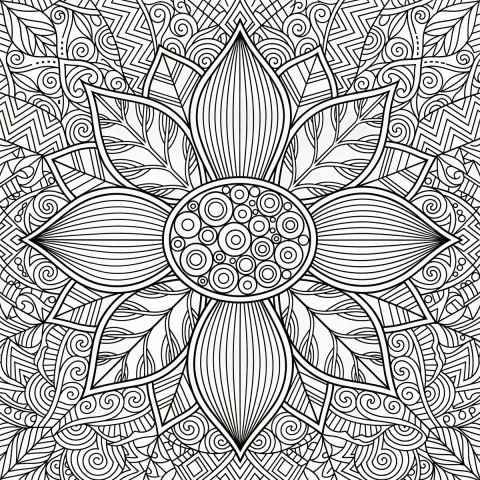 Symmetrical Floral Line Art Pattern