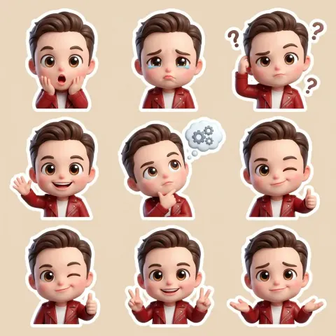 Cute 3D Chibi Sticker Set