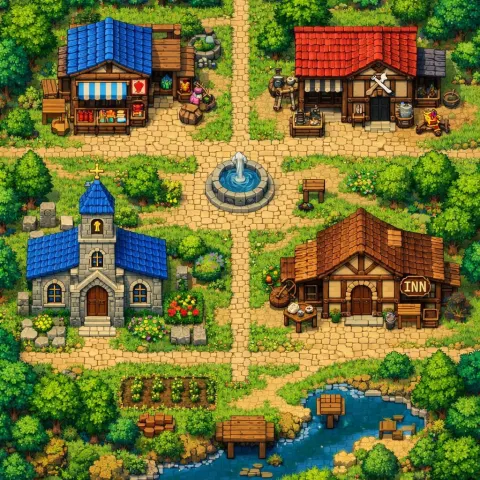 Fantasy Pixel Village Map Art
