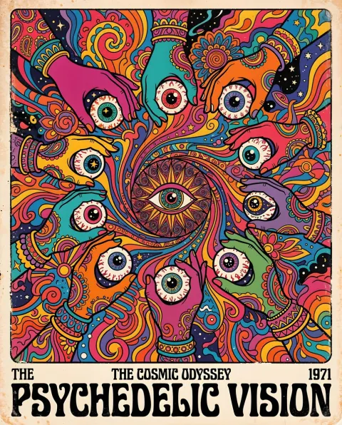 Retro Psychedelic Hands Holding Eyes